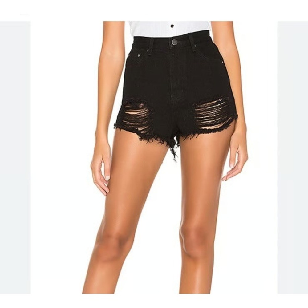 Superdown Women's Black Simi Distressed Denim Shorts Size 25